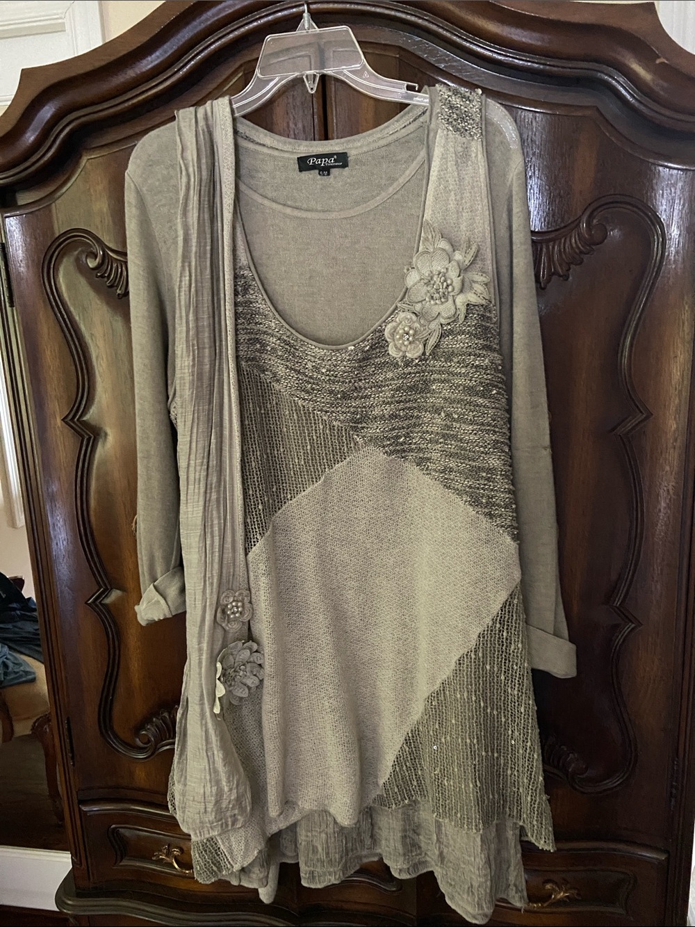 Papaya Grey Floral Embellished Layered Tunic size S/M. Three pieces